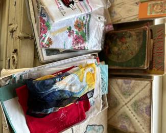 Antique quilts, linens, handkerchiefs  
