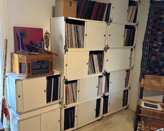 Vinyl records, late 1960’s record cabinets, phonograph record player radio reproduction, jewelry hands, art piece, music instruments 