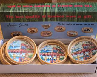 Bamboo souvenir coasters - new in box 