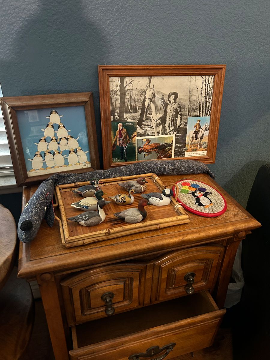 Stewart Moskowitz “The Corporation” Penguins Print
Avon Collector Duck series
Buffalo Bill picture
Side table
Tray 