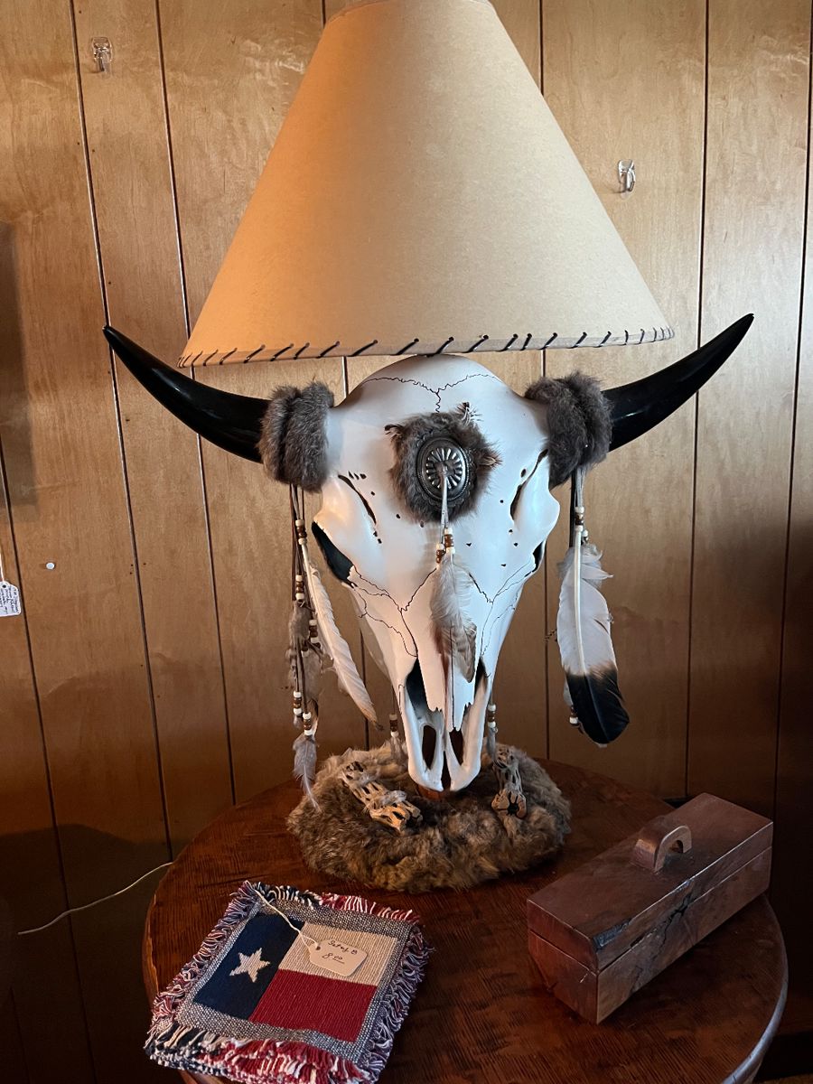 Native American cow skull lamp