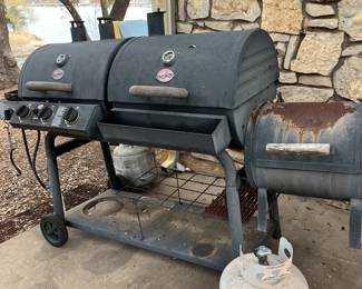 propane grill and wood smoker