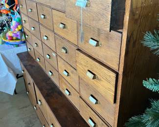 antique multi drawer oak cabinet, retail organizer display