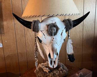 Native American cow skull lamp
