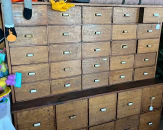 antique multi drawer oak cabinet, retail organizer display