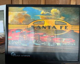 Sante Fe railroad poster, framed