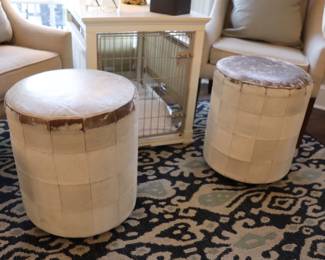 Leather Hide Round Ottomans 
