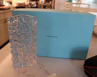 Tiffany & Co Sierra Geometric Textured Rock Design Crystal Vase 