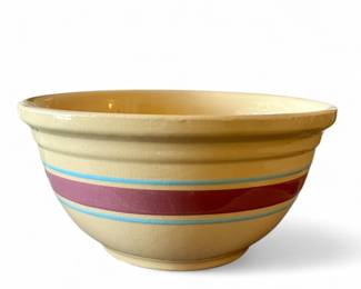 Vintage Large 12" Oven Ware Pottery Mixing Bowl Pink Blue Stripe