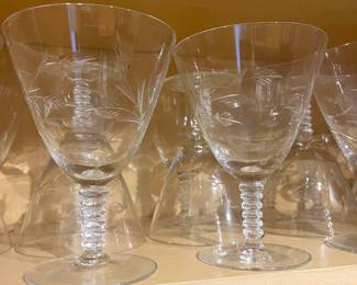 Vintage Etched Crystal Water Goblets/Wine Glasses Set