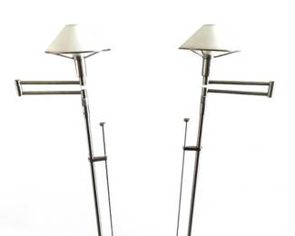 Holtkötter Adjustable Swing Arm Floor Lamp with Full Range Dimmer & Glass Lamp Shades.