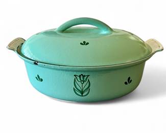 Dru Holland 28 Tulip Oval Enamel Cast Iron Dutch Oven Roaster Casserole & Lid