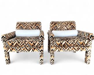 Mid Century Modern Pair of Milo Baughman Style Parsons Style Lounge Chairs Made by Directional Furniture by Sedgefield.