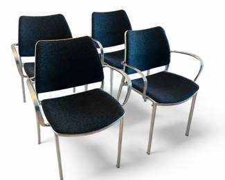 Set of 4 STUA Gas Armchairs  Designed to be functional with an elegant frame, this chair is envisioned to embody fluid lines as light as gas. Its chrome-plated aluminium frame and curved seat and back cradle the body with no hard angles or sharp corners, offering ergonomic lumbar support for comfort over long periods.