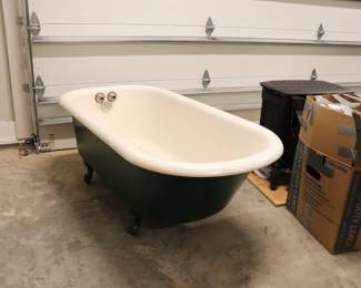 Vintage cast-iron 12 foot tub with tub filler faucet with hand shower