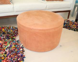 Modern round leather ottoman by blue dot