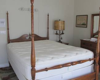 Beautiful Ethan Allen vintage Country French Canopy queen sized bed with quality euro top mattress.  The top canopy and fabric come with the bed, just couldn't fit with the ceiling fan in the room!  