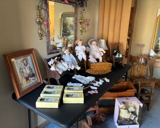 porcelain dolls and doll furniture