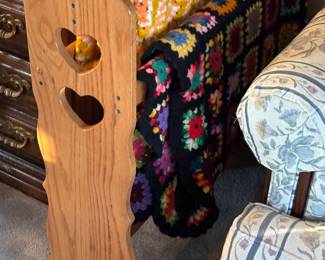 quilt rack, hand made afgans