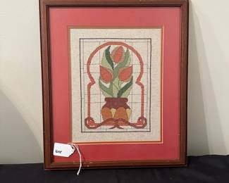 C30 - $20 - Floral Cross stitch measures 16" x 18". 