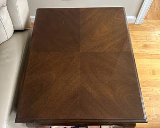 C7 - $125 - PAIR of Drexel single drawer side tables. Measures 22" x 27" x 24.5" tall. Both are sturdy with minor surface wear / chips - see photos. 