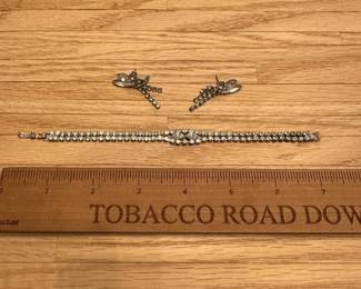 C58 - $15 - 3 pcs. Vintage Rhinestone Bracelet & Earrings. 