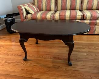 C5 - $45 - Solid Wood Oval Coffee Table.  Measures 41.5" long x 26" deep x 18" tall. Sturdy with just a few minor scratches/marks. 