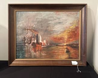 C27 - $55 - Original painting unsigned. Measures 27.5" x 21.75" framed. 