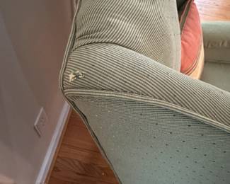 C2 - $75 - Green Arm Chair in very good condition. Measures 32" wide x 30" deep x 44" tall.  The only damage noted - one small hole on the top left corner. 