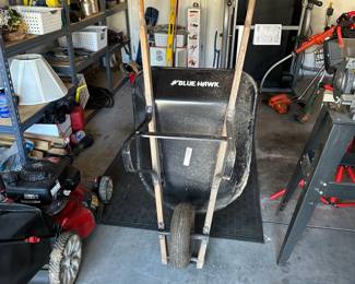 C64 - $30. Blue Hawk Wheelbarrow (tire needs air - untested) Model S4BH30. Gently used. Scratched but not rusted out. 