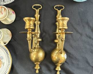 C38 - $10 PAIR of Brass Candle Wall Sconces. 