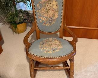 Beautiful Needlepoint Antique Rocker