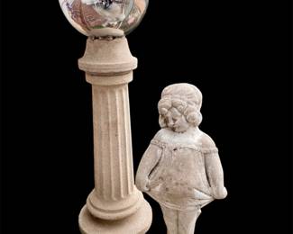 Gazing Ball On Cement Stand Cement Garden Figurine