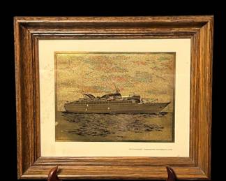 Vintage MS Starward Norwegian Caribbean Cruise Lines Etched Gold Foil Print Art