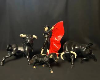Holland Mold, Spanish Bullfighter Ceramic Bulls 1 Real Fur Covered Bull