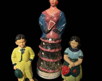 Spanish Wine Decanter 2 Sculpted Cultural Figurines