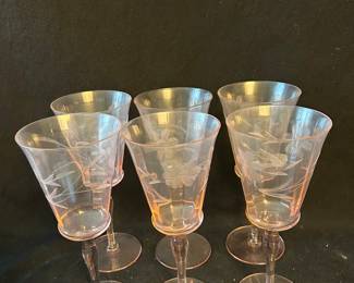 Pink Etched Glass Goblets