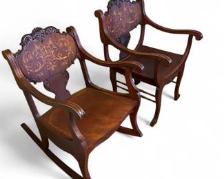 Hand Carved Antique Chairs, Rocking Standing