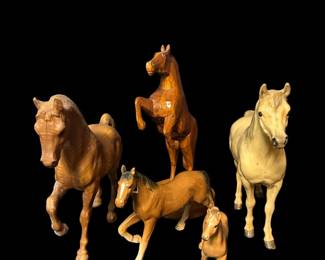 Wood, Ceramic Resin Horse Figurines