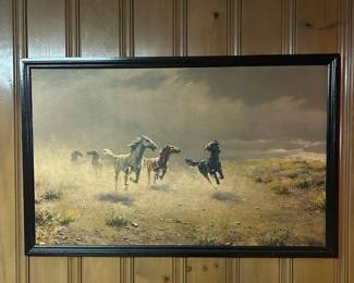 Vintage 1970s Framed Poster Of Wild Mustangs
