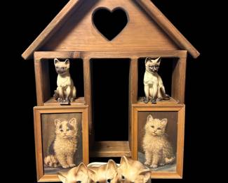 Siamese Cat Figurines, Textured Kitty Dimensional Art, Hanging Figurine Holder