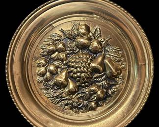 English Brass Fruit Embossed Hanging Plate