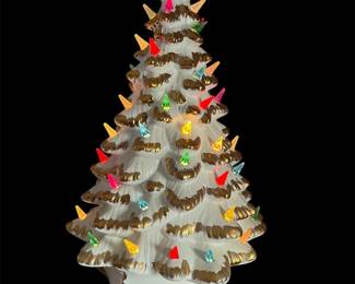 White Ceramic Christmas Tree With Starshaped Base With Working Music Box