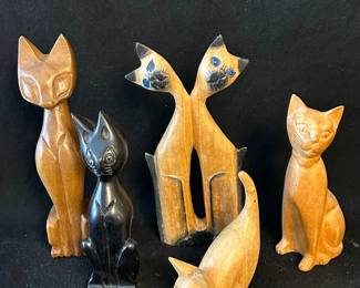 Hand Carved Wooden Cats
