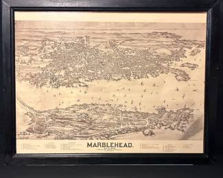 Map Of Marblehead Salem, Framed, Vintage