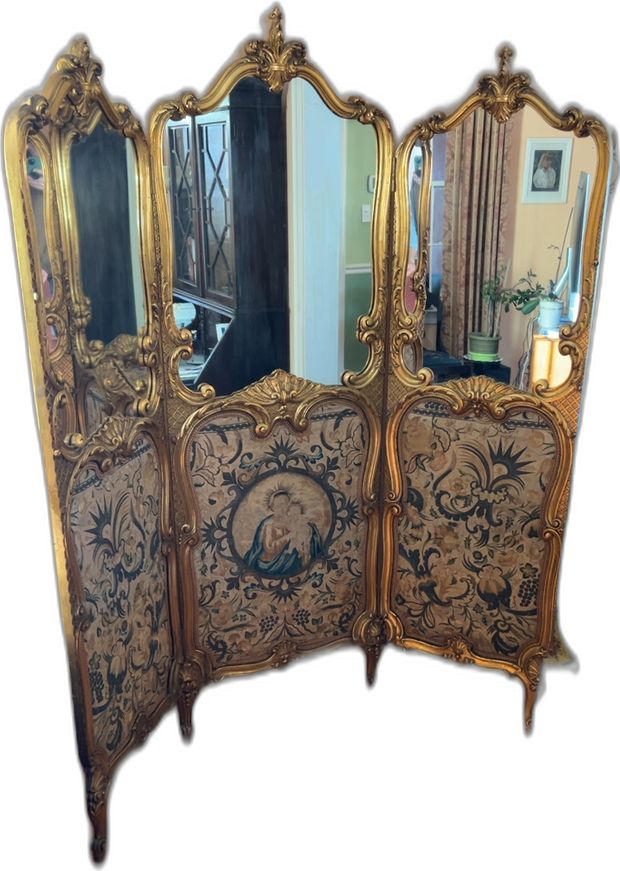 Louis XV style 18th Century Style Painted & Giltwood 3-Panel Mirror Screen