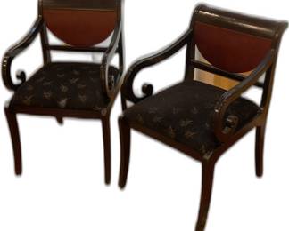 Pair of Upholstered Black Lacquer Armchairs