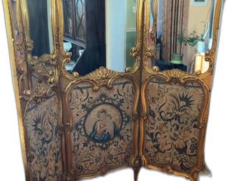 Louis XV style 18th Century Style Painted & Giltwood 3-Panel Mirror Screen