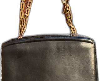 Vintage Black Leather Evening Bag with Gold Chain Handle