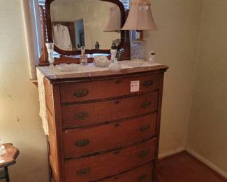 Tiger Oak Chest of Drawers w/ Mirror